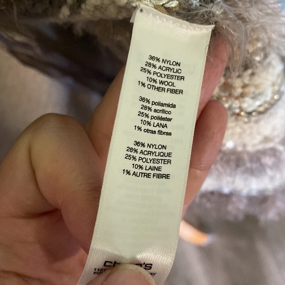 Chico’s Greta Cardigan textured sequins eyelash open front sweater. Chico’s Sz 2 - Picture 8 of 9